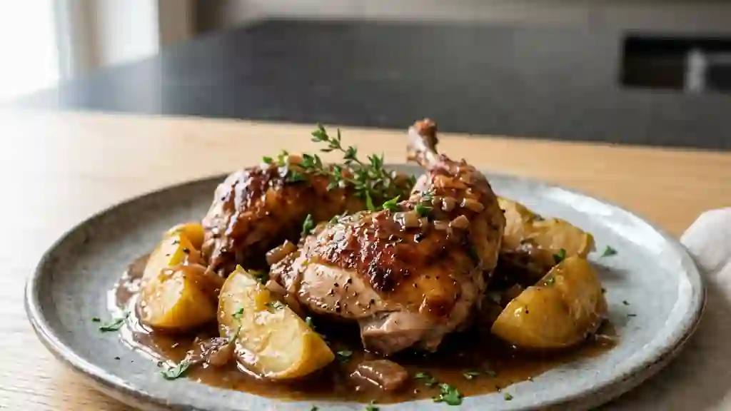 Lapin au cidre fondant et pommes confites - Photo de présentation