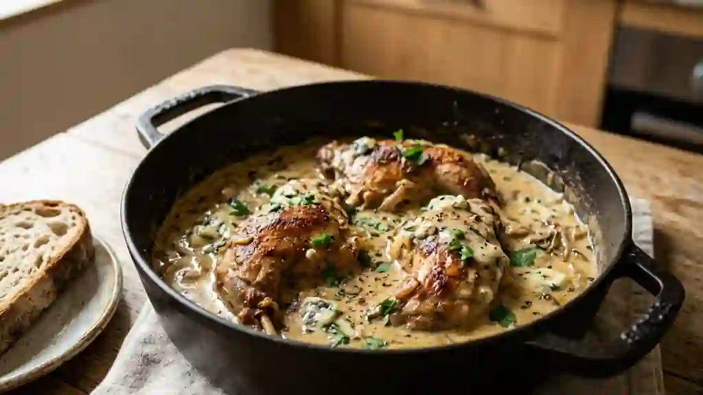 Lapin fondant au bleu d'Auvergne et crème - Photo de présentation