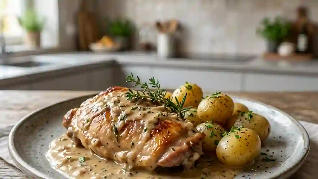 Lapin fondant à la crème et au thym - Photo de présentation