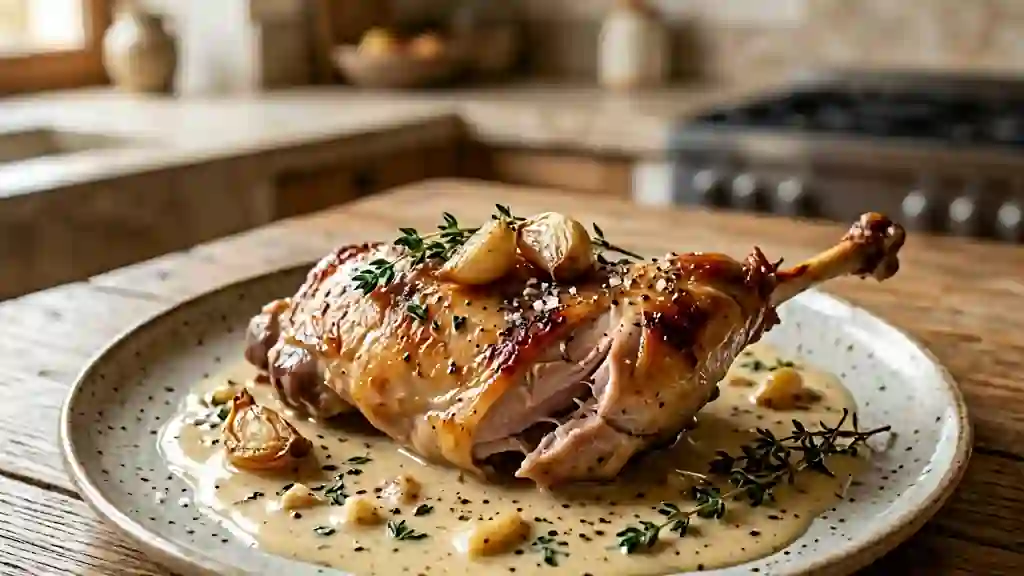 Lapin fondant en papillote et sa crème d'ail - Photo de présentation