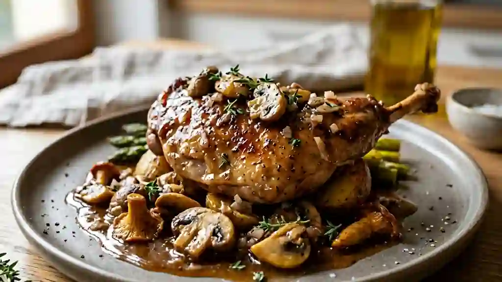 Lapin fondant aux champignons et vin blanc - Photo de présentation