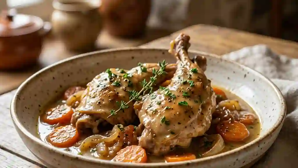 Lapin au vin blanc : chair tendre et jus réduit - Photo de présentation