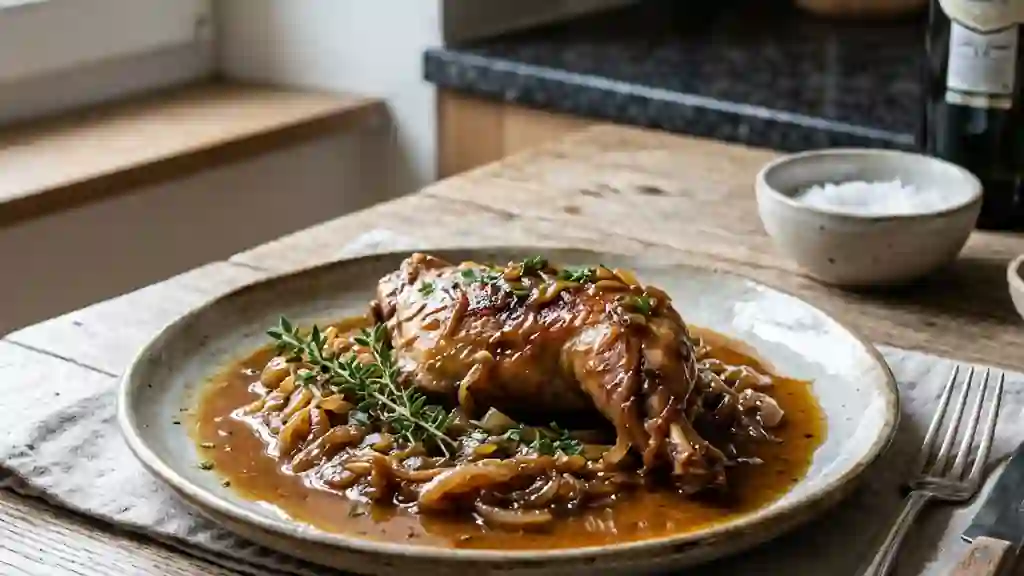 Lapin fondant au vermouth et oignons confits - Photo de présentation