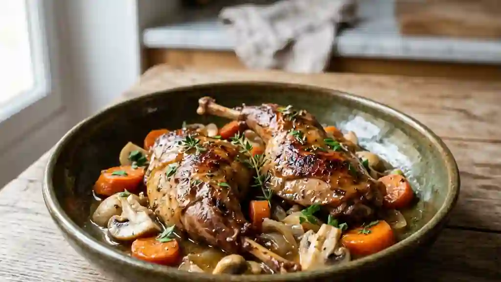 Lapin braisé aux champignons et vin blanc - Photo de présentation