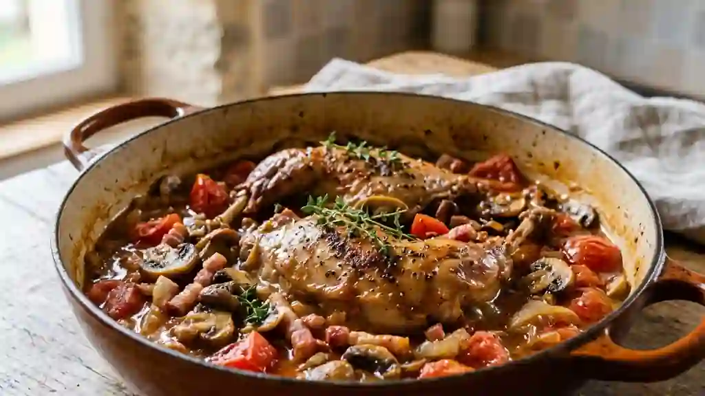 Lapin mijoté aux champignons et lardons - Photo de présentation