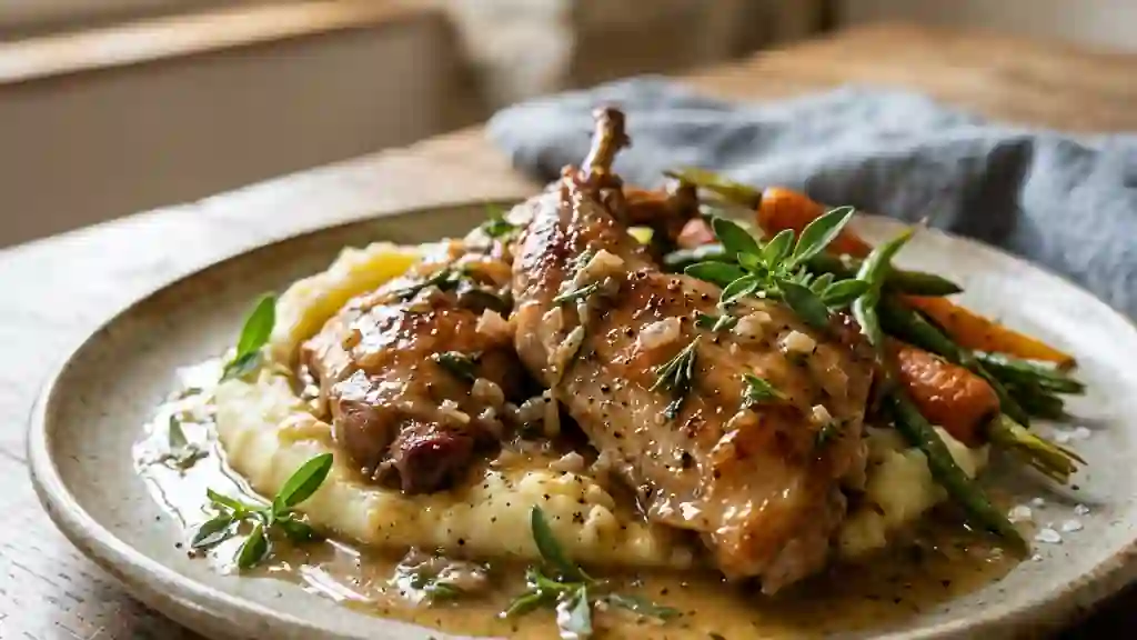 Lapin doré à la sarriette et vin blanc - Photo de présentation