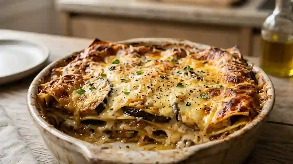 Lasagnes aux aubergines et crème d'ail onctueuse - Photo de présentation