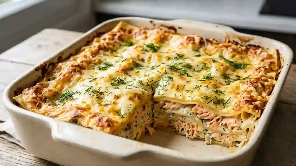 Lasagnes crémeuses au saumon et à l'aneth - Photo de présentation