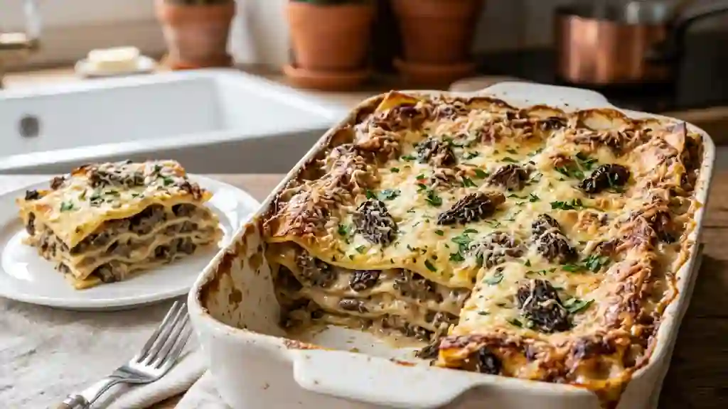 Lasagnes fondantes aux morilles et parmesan - Photo de présentation