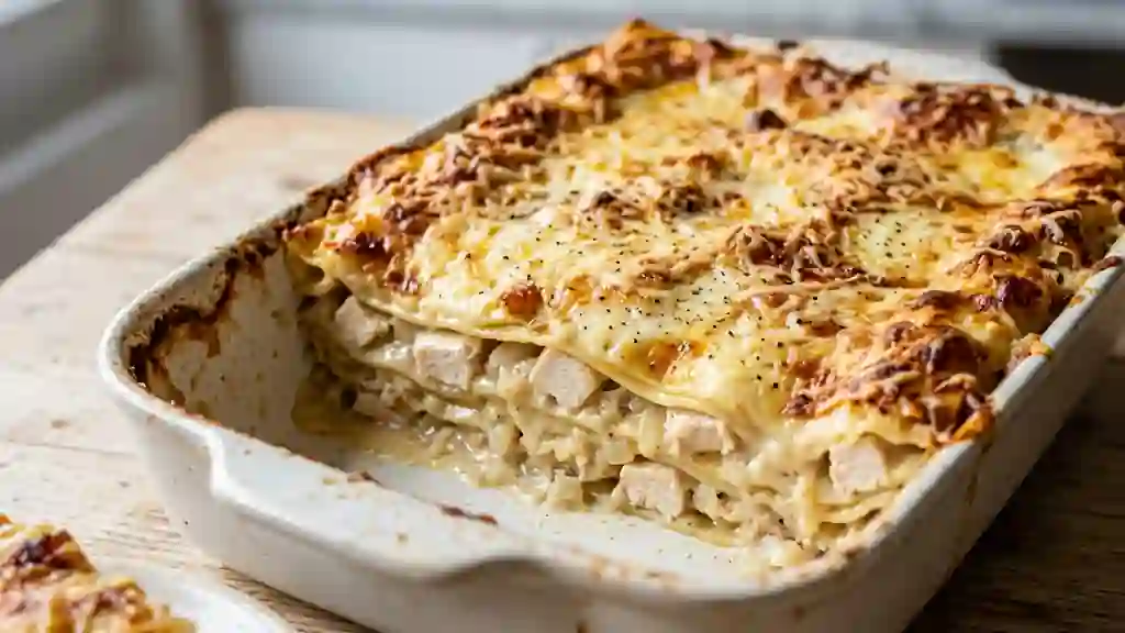 Lasagnes fondantes au poulet et crème - Photo de présentation