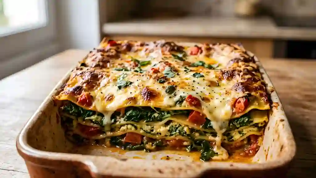 Lasagnes crémeuses épinards, ricotta et tomates - Photo de présentation