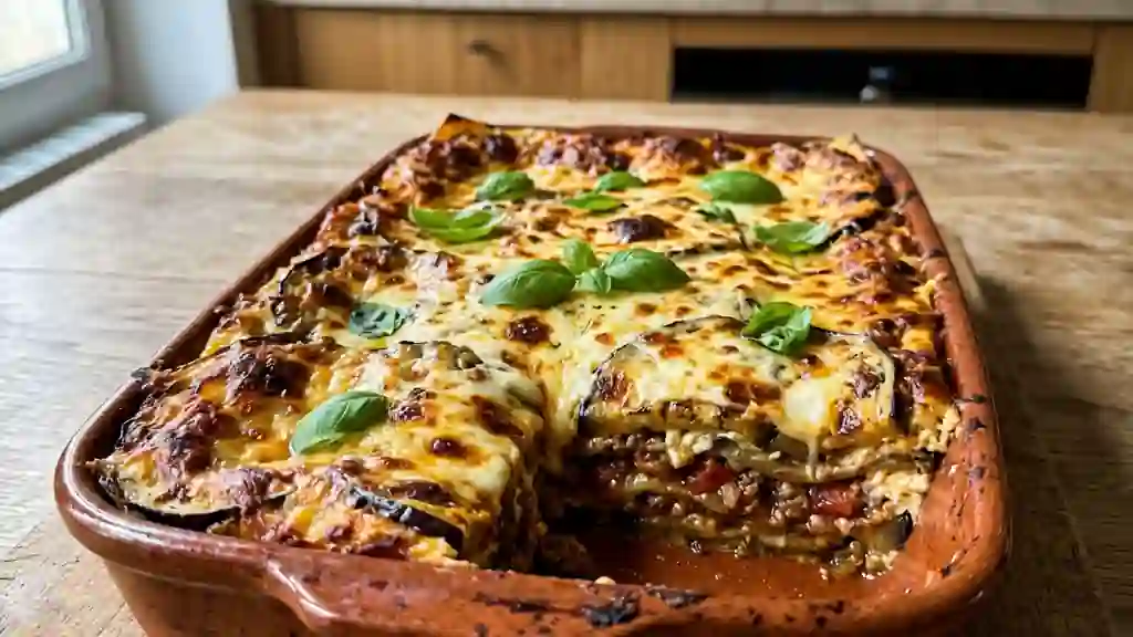 Lasagnes d'aubergines fondantes au bœuf et ricotta - Photo de présentation
