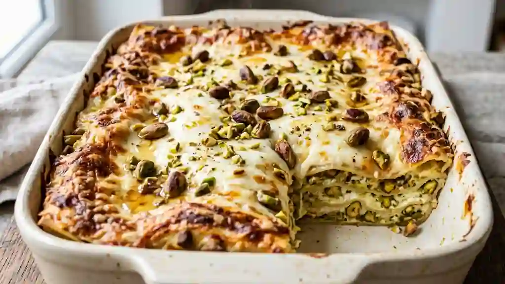 Lasagnes fondantes au miel et pistaches - Photo de présentation