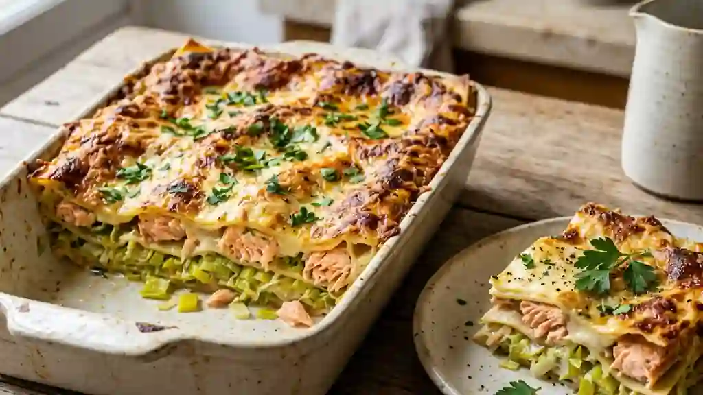 Lasagnes crémeuses au saumon et poireaux - Photo de présentation