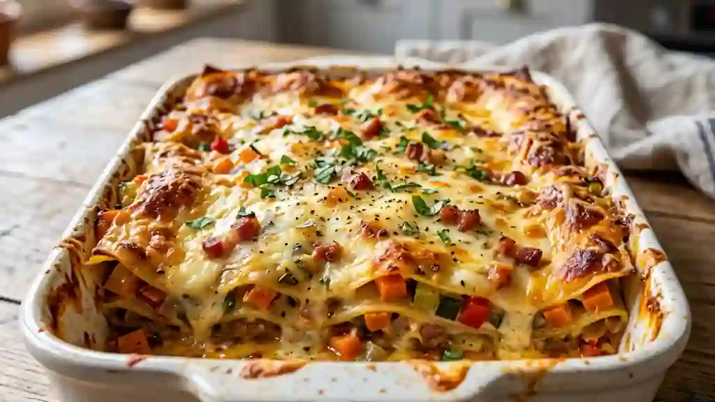 Lasagnes fondantes légumes et lardons fumés - Photo de présentation