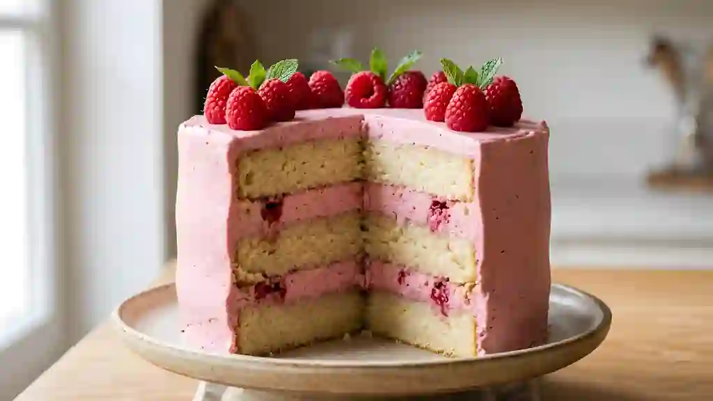 Layer cake aérien à la crème de framboise - Photo de présentation