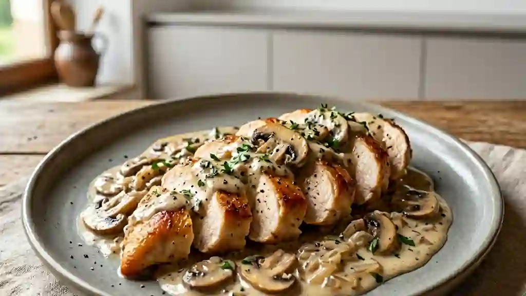 Poulet fondant à la crème de champignons - Photo de présentation
