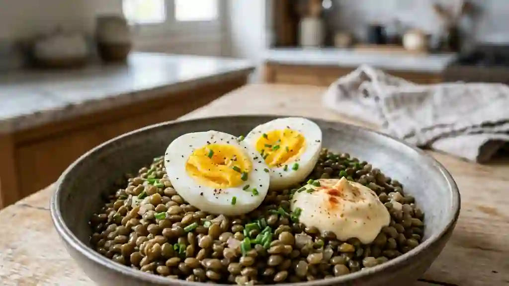 Lentilles tièdes et œufs mayo à l'ancienne - Photo de présentation