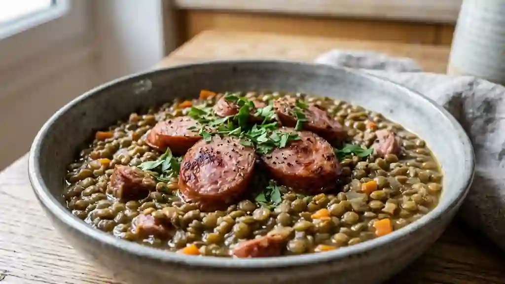 Lentilles fondantes à la Morteau fumée - Photo de présentation