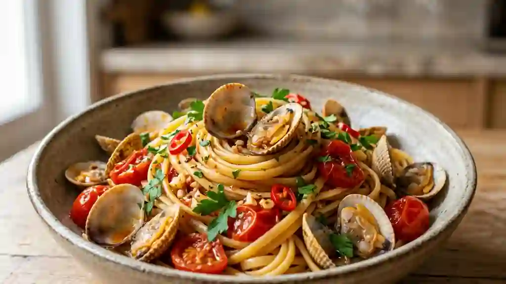 Linguinis iodés aux coques et piment - Photo de présentation