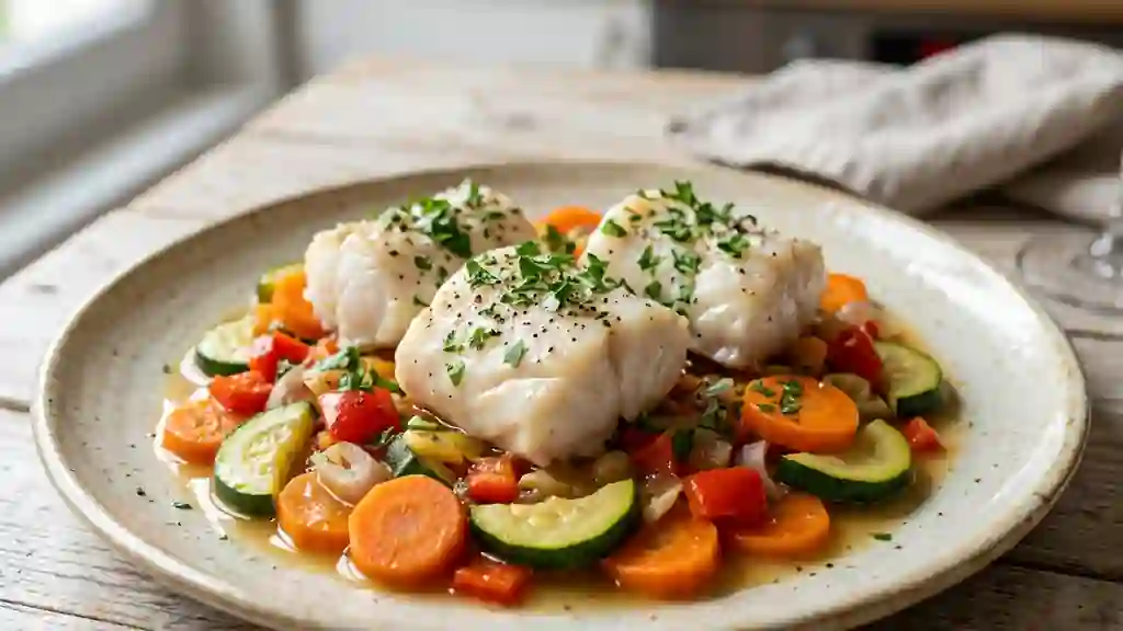 Lotte fondante aux petits légumes et vin blanc - Photo de présentation