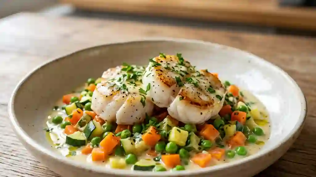 Lotte fondante et sa poêlée de légumes croquants - Photo de présentation