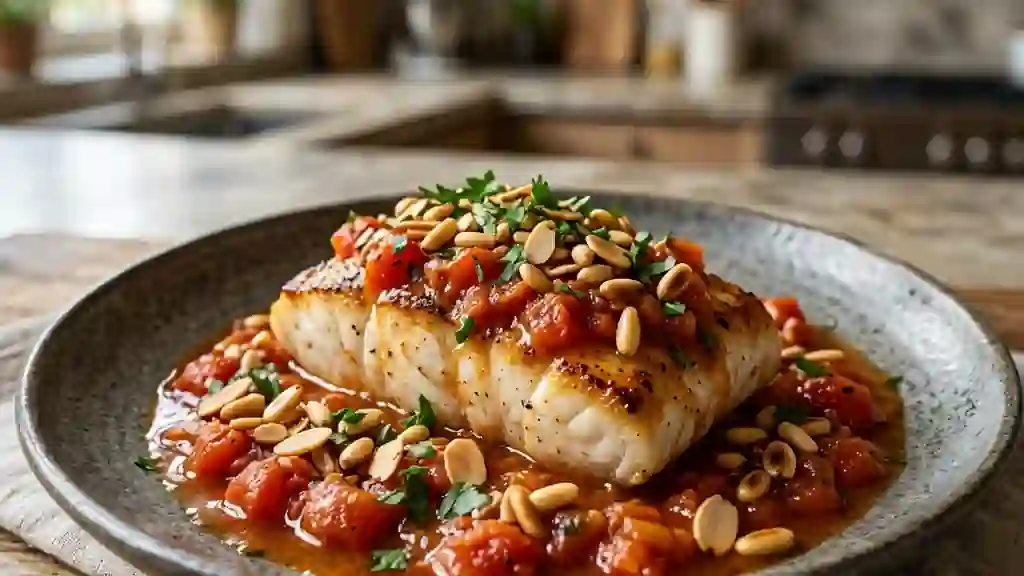 Lotte rôtie aux tomates et éclats d'amandes - Photo de présentation