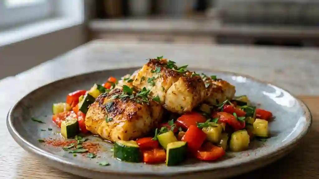Lotte nacrée au paprika et légumes croquants - Photo de présentation