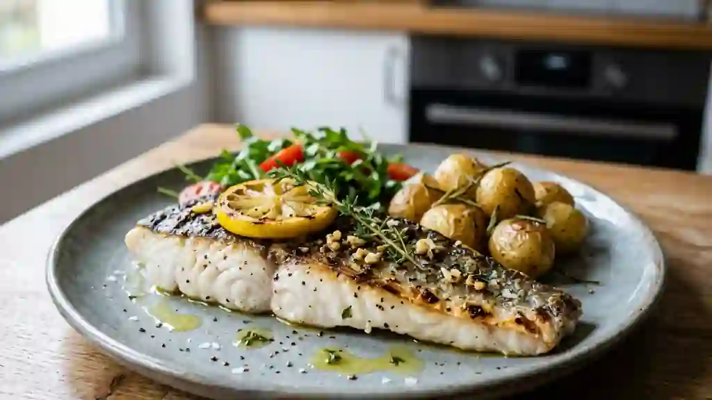 Loup grillé au thym et citron fondant - Photo de présentation