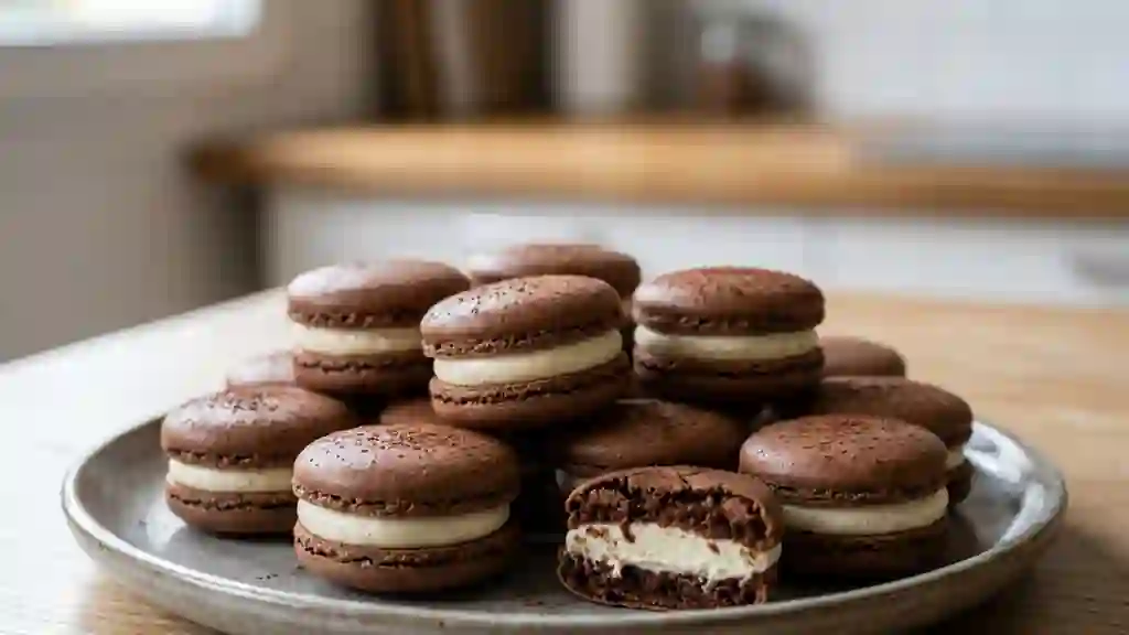Macarons intenses au chocolat et cœur mascarpone - Photo de présentation
