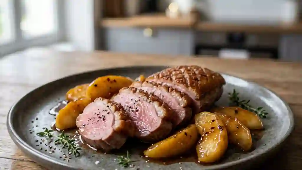 Magret de canard aux pommes caramélisées - Photo de présentation