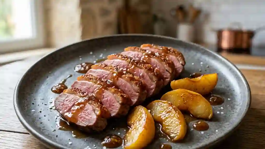Magret laqué au miel et pommes fondantes - Photo de présentation