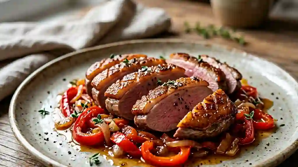 Magret de canard et poivrons fondants au thym - Photo de présentation