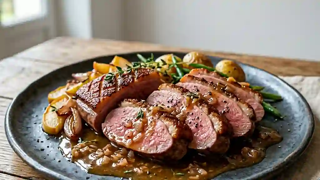 Magret au cidre : peau craquante et sauce réduite - Photo de présentation