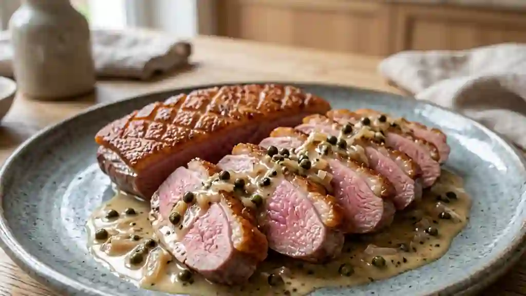 Magret de canard fondant sauce poivre vert - Photo de présentation