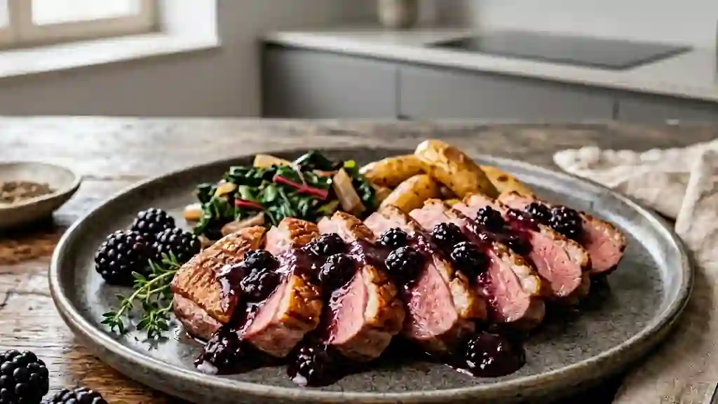 Magret de canard juteux à la crème de mûres - Photo de présentation