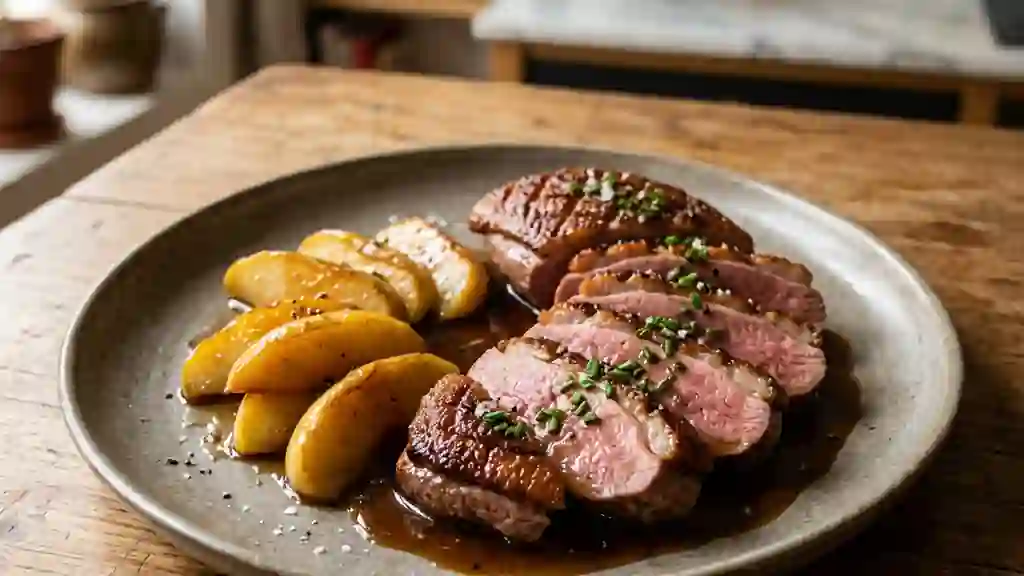 Magret de canard au cidre et pommes fondantes - Photo de présentation