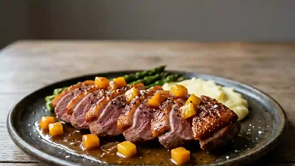 Magret de canard fondant au vin de pêches - Photo de présentation