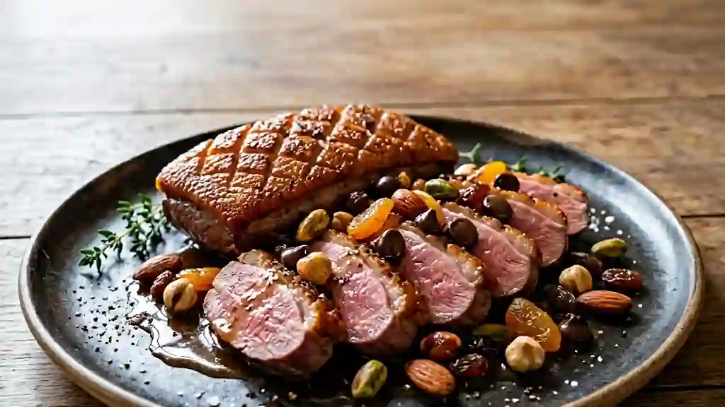 Magret de canard rôti et son croquant mendiant - Photo de présentation
