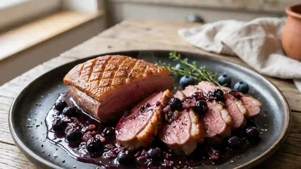 Magret de canard croustillant et sa sauce fruitée - Photo de présentation