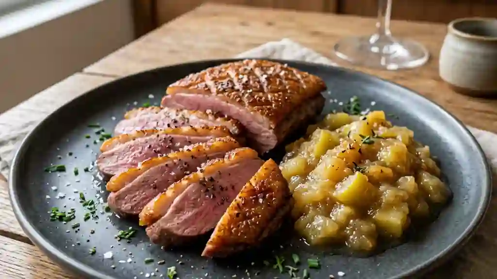 Magret de canard croustillant et pommes acidulées - Photo de présentation