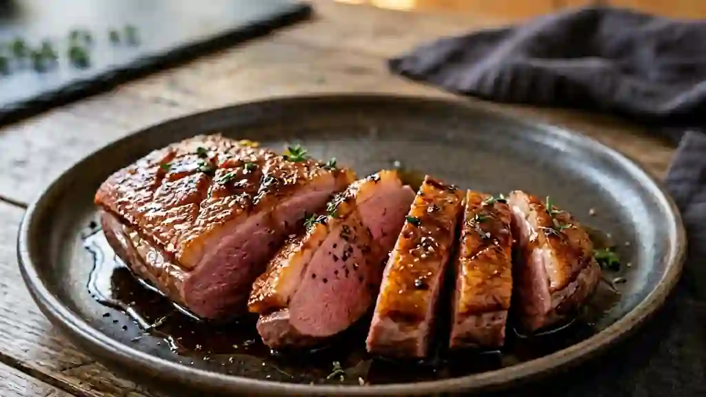 Magret de canard laqué au miel et soja - Photo de présentation
