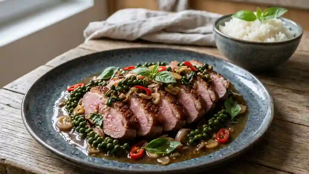 Magret de canard thaï au poivre vert frais - Photo de présentation