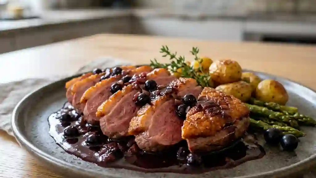 Magret de canard croustillant et sauce cassis - Photo de présentation