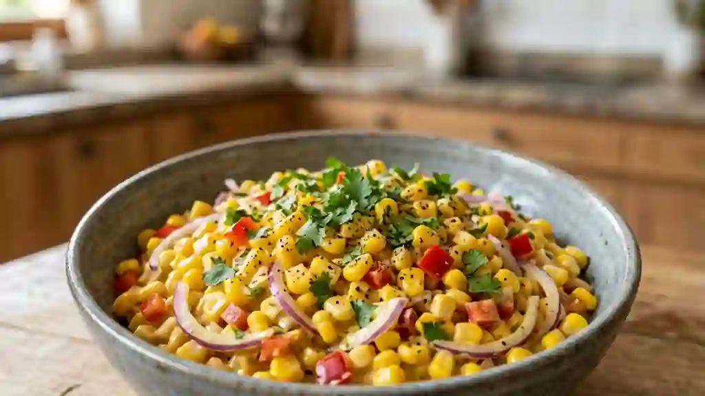 Maïs croquant et sauce crémeuse au curry - Photo de présentation
