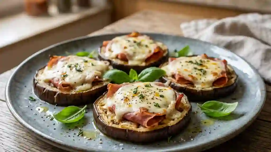 Médaillons d'aubergine fondants au jambon cru - Photo de présentation