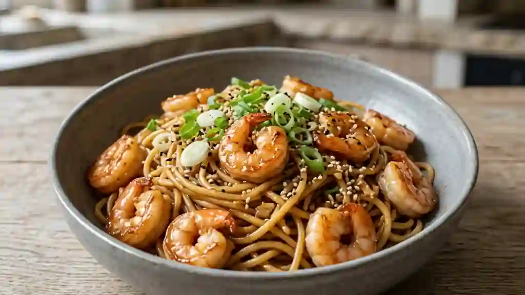 Wok de Crevettes Laquées au Miel et Sésame - Photo de présentation