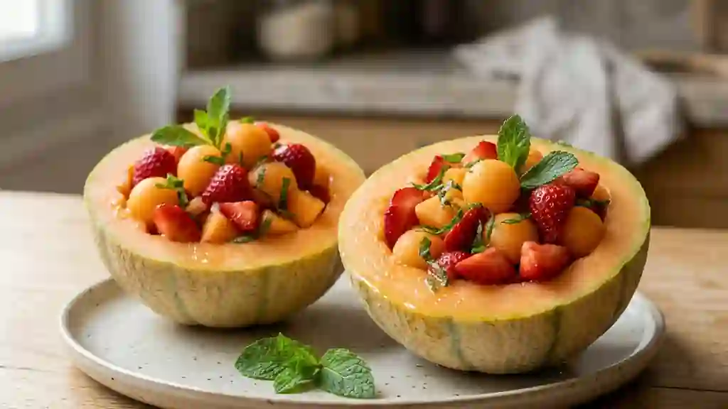 Melon givré aux fraises et menthe fraîche - Photo de présentation