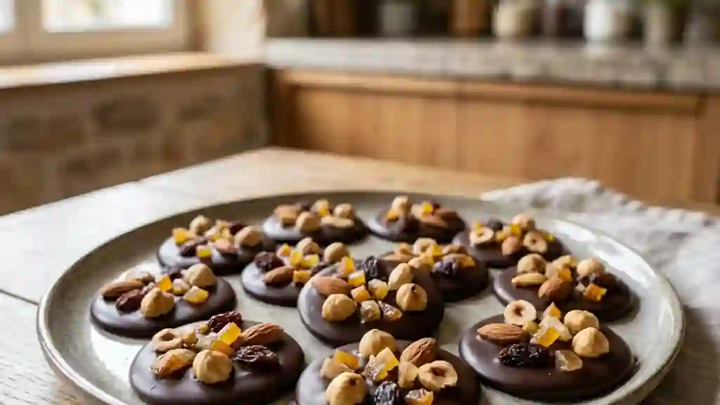 Palets croquants chocolat et fruits mendiants - Photo de présentation