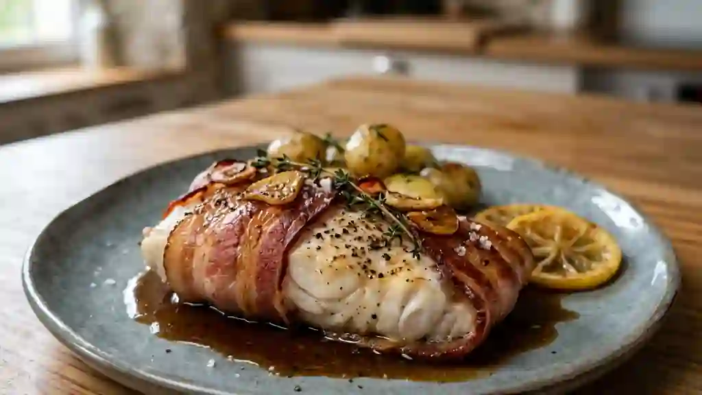 Mérou fondant au lard et jus de rôti - Photo de présentation